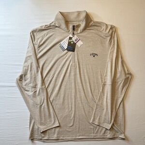 Callaway Pullover Mens 2XL Beige Water Repellent Stretch‎ Golf Shirt Quarter Zip